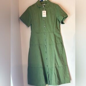 Olive Green Denim Button-Down Dress